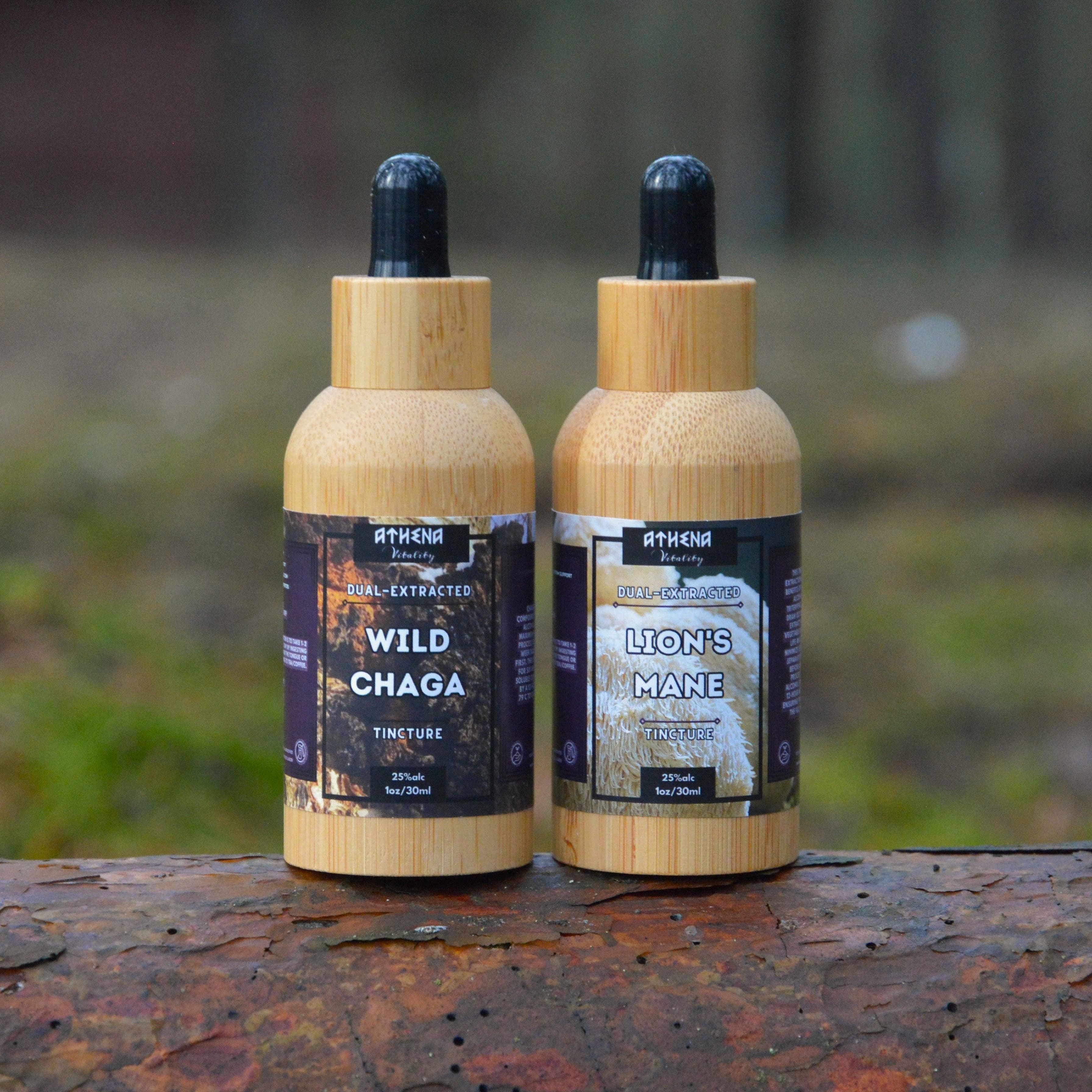 DUAL-EXTRACTED WILD CHAGA & LION'S MANE TINCTURES (2-PACK)